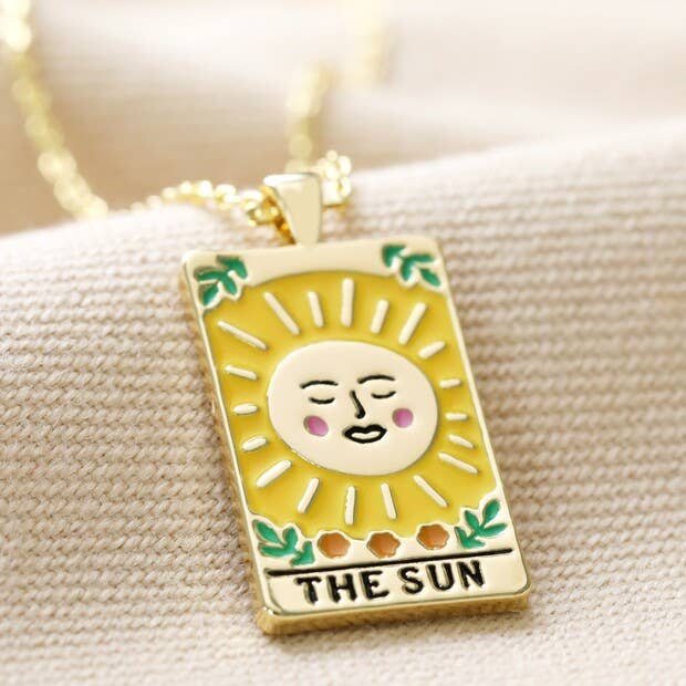 Enamel Sun Tarot Card Necklace in Gold