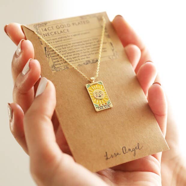 Enamel Sun Tarot Card Necklace in Gold