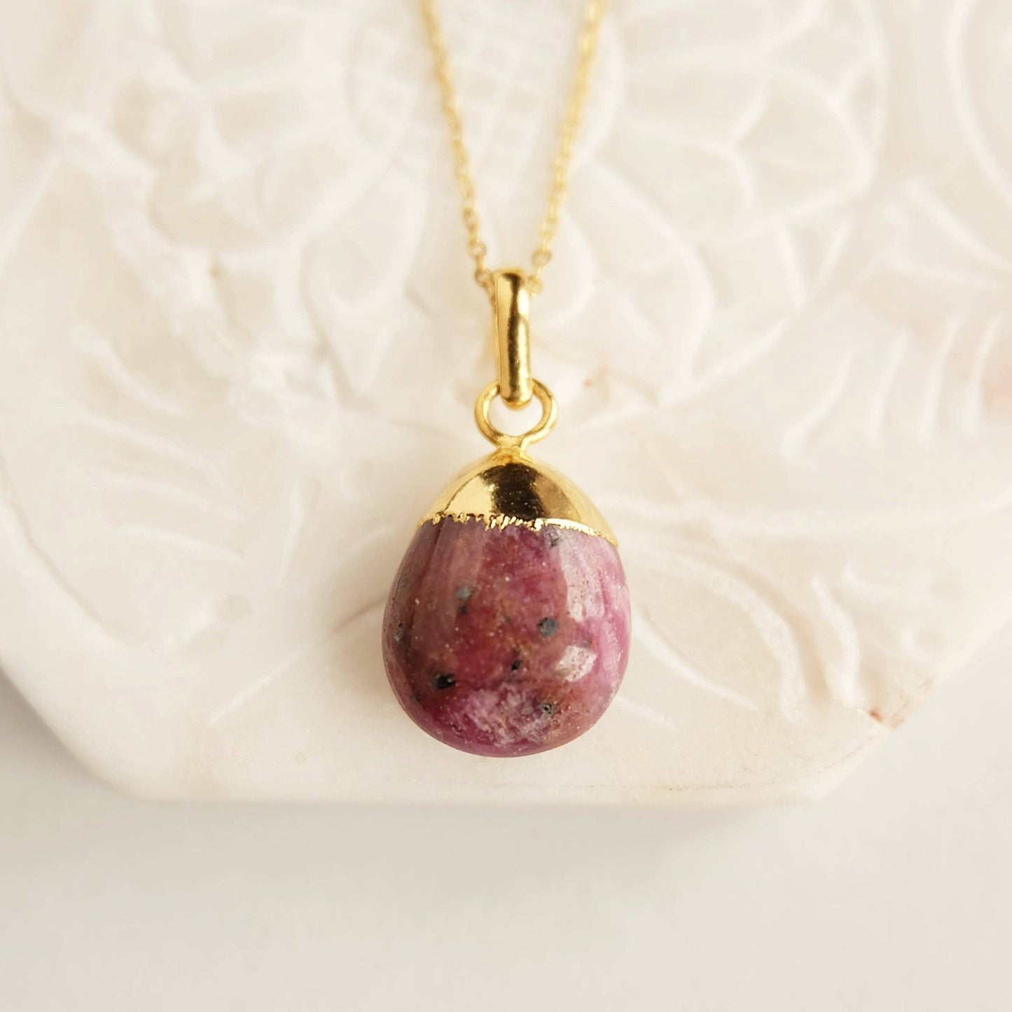 Ruby Tumbled Gemstone Pendant Necklace