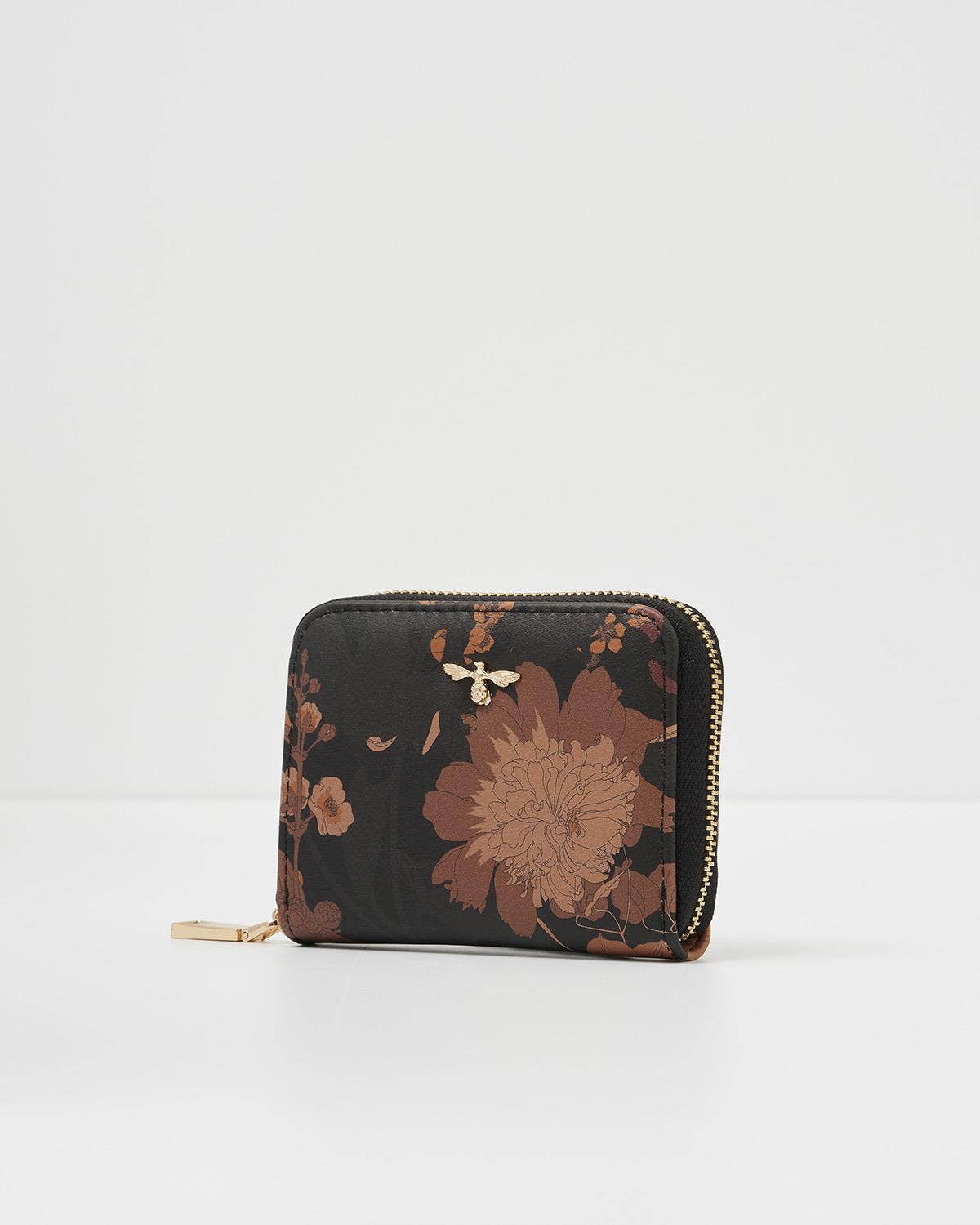 FABLE Deco Blooms Small Black Zip Wallet