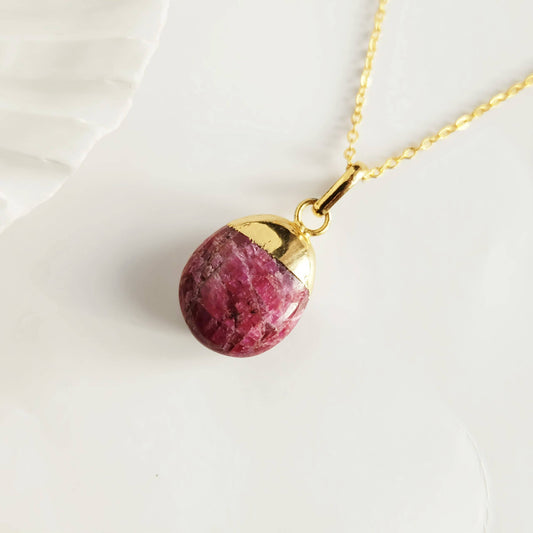 Ruby Tumbled Gemstone Pendant Necklace