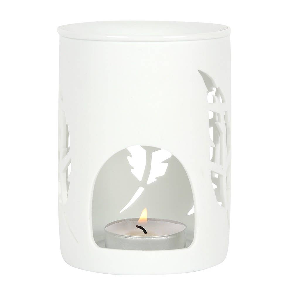 White Feather Cut Out Oil Burner and Wax Warmer