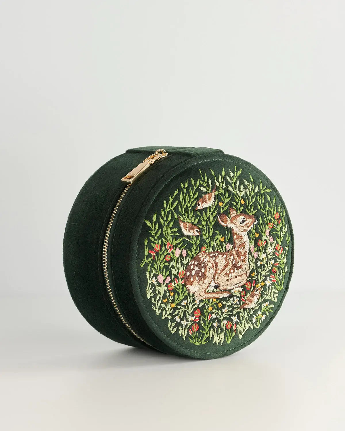 Chloe Fawn Embroidered Jewellery Box Green