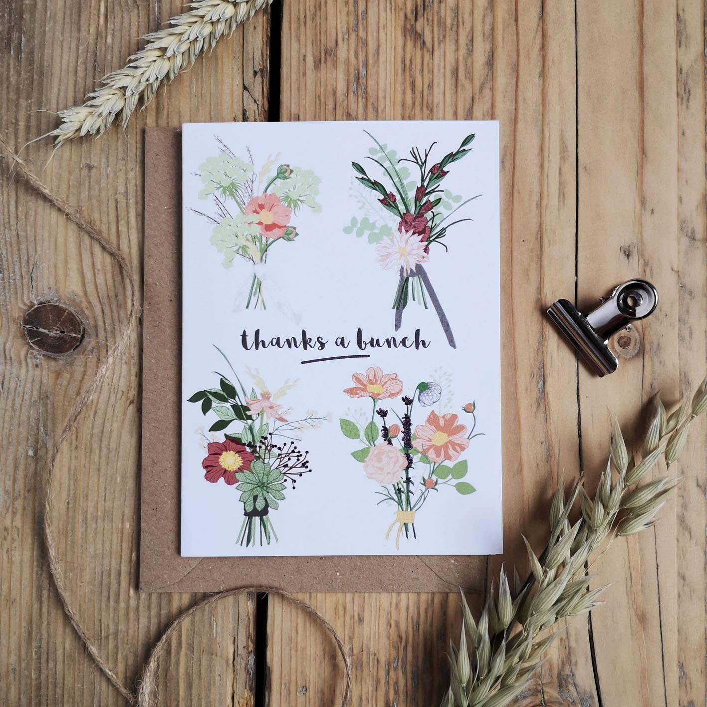 Thanks A Bunch Flower Bouquets Botanical Card