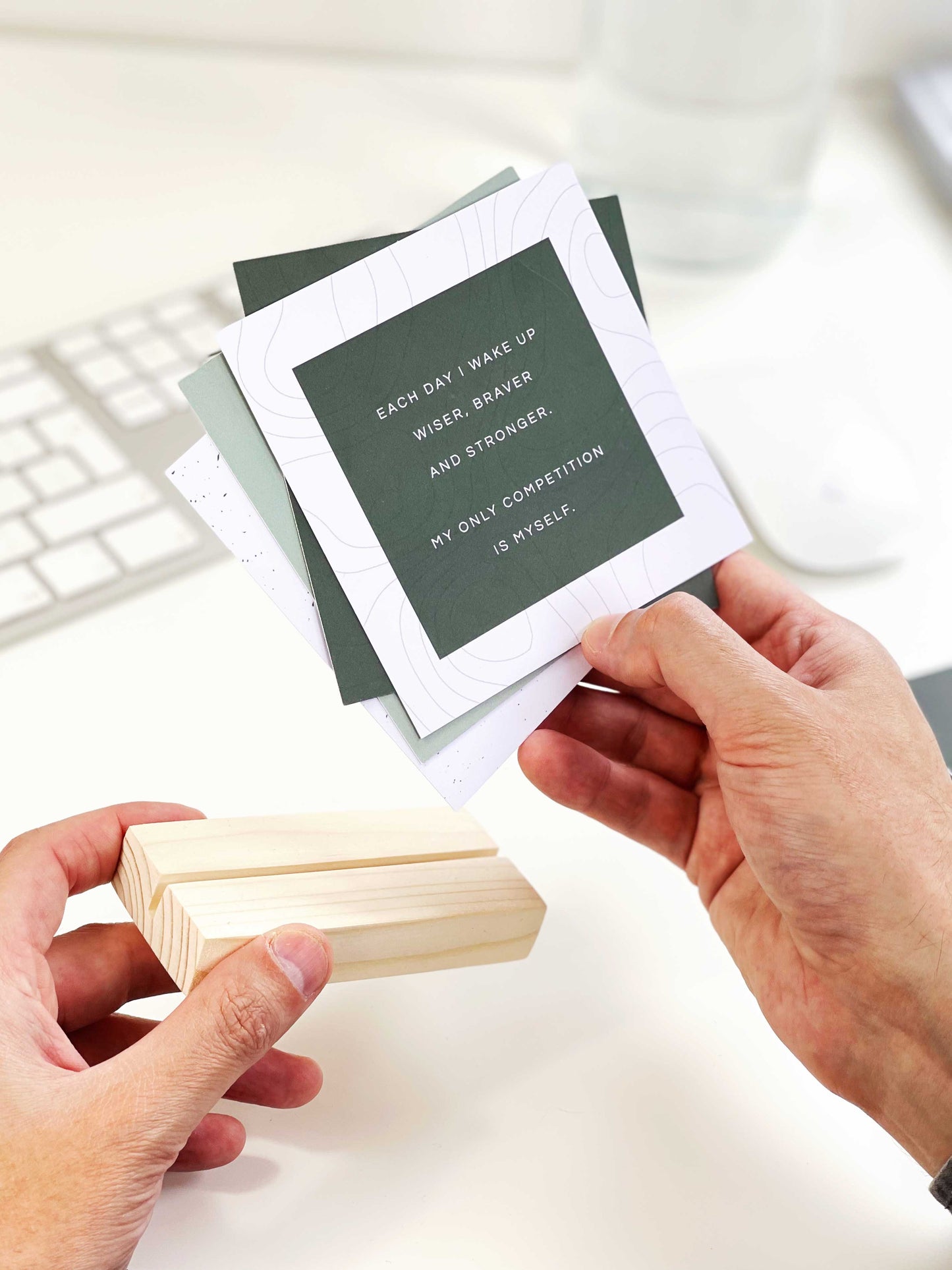 Positive Affirmation Card Pack for Men with Wooden Holder