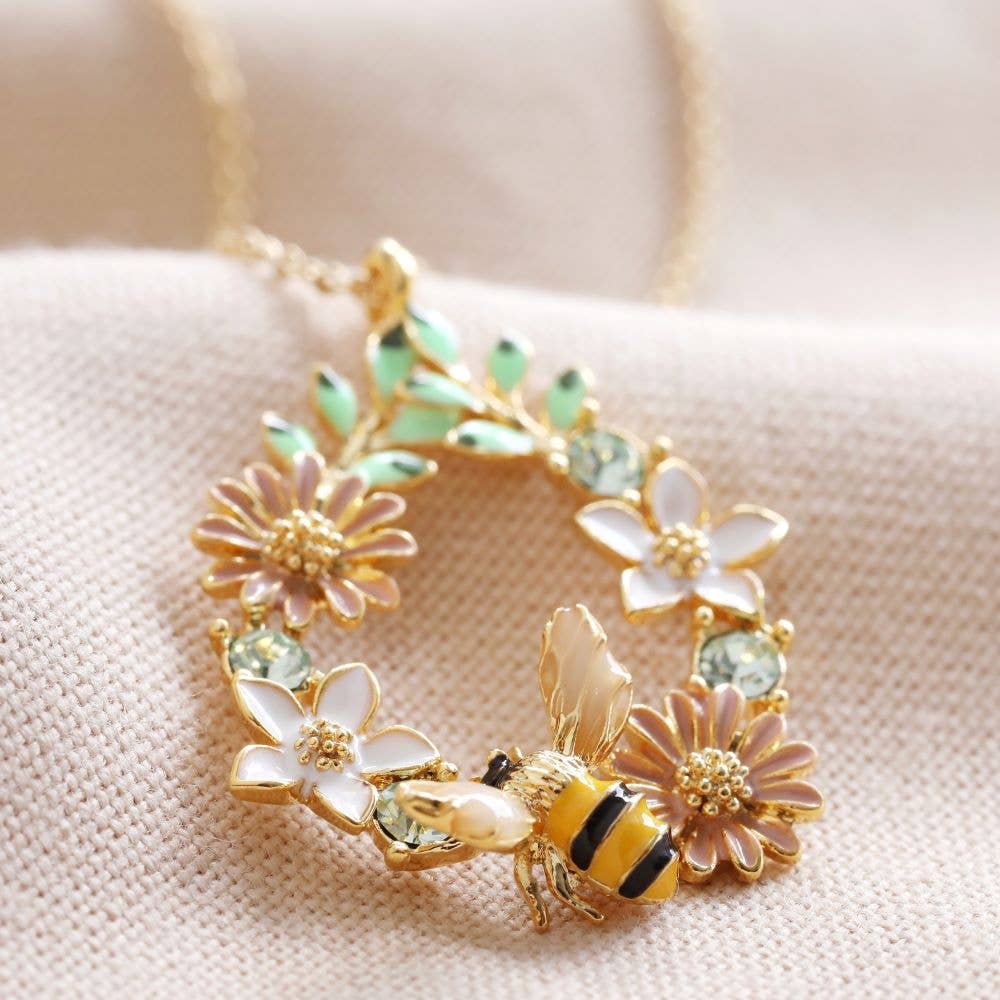 Crystal Flower And Bee Droplet Necklace