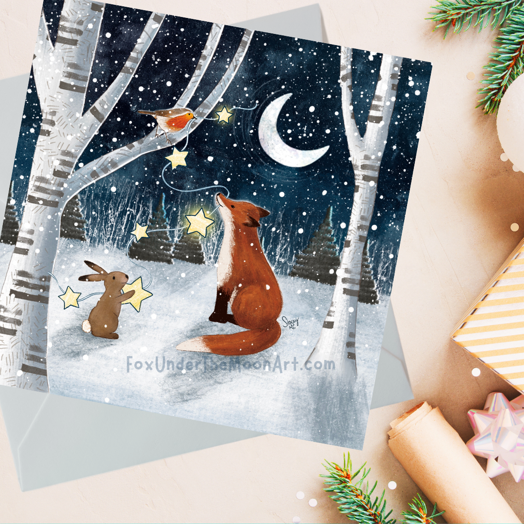 Winter Lights Fox Under The Moon 2024 Christmas Card