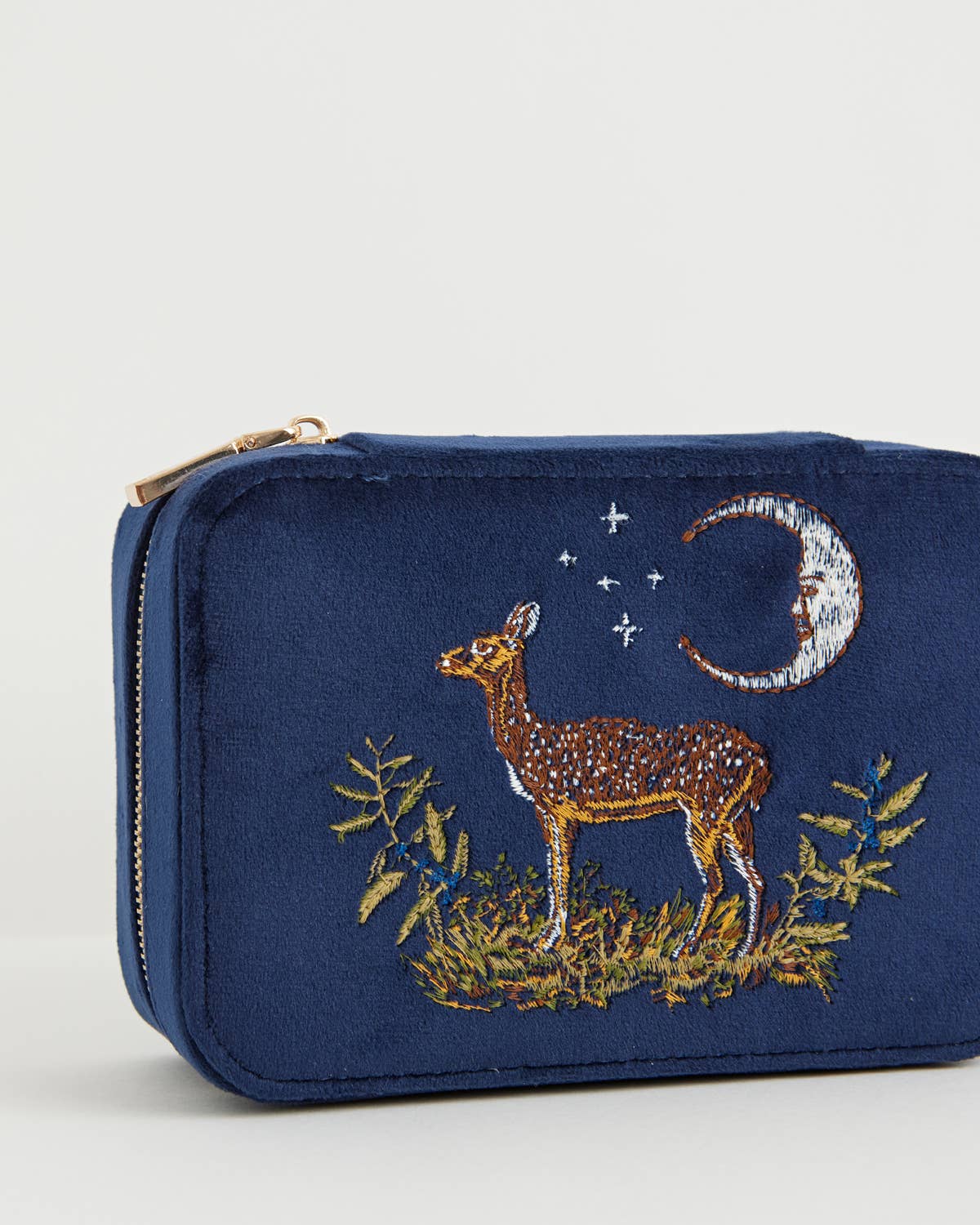 Deer and Moon Embroidered Velvet Large Jewellery Box