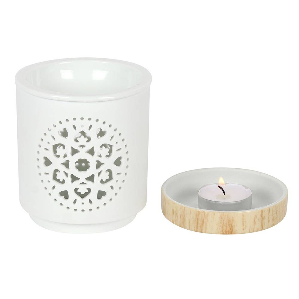 White Mandala Cut Out Oil Burner and Wax Warmer