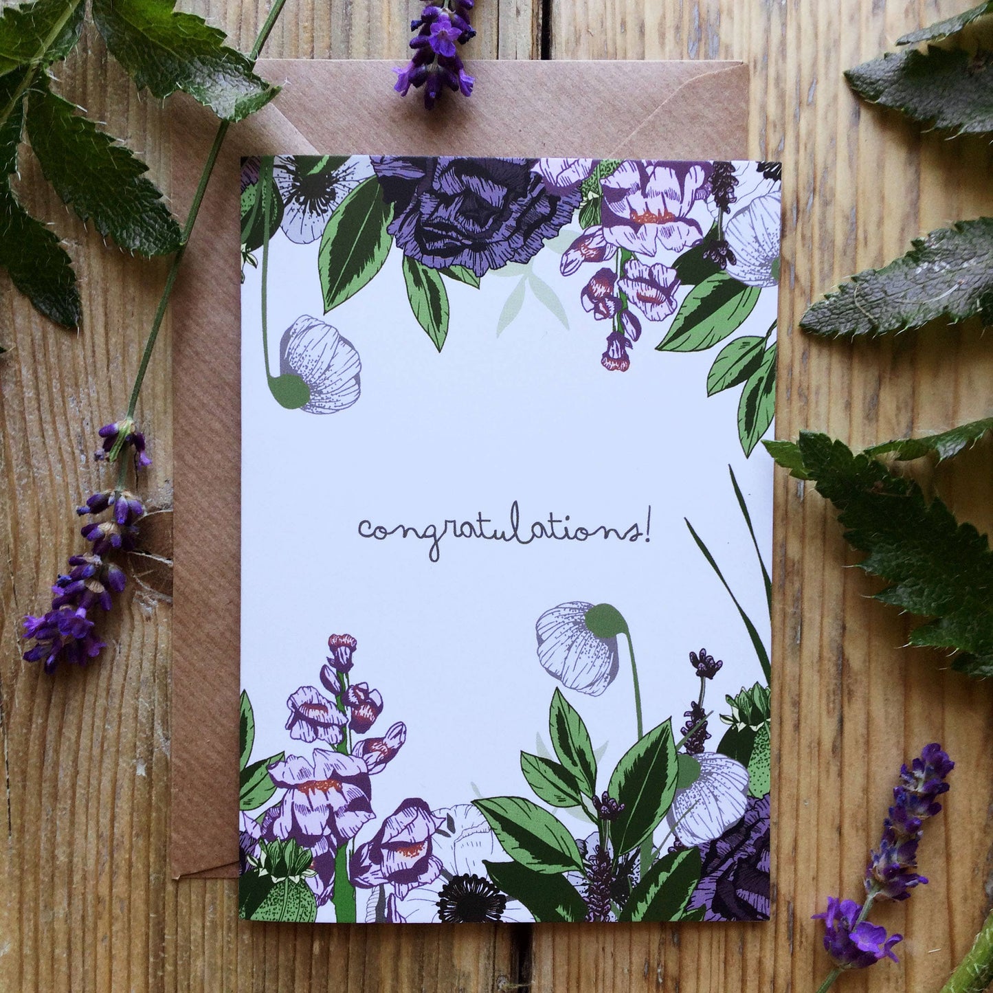 Congratulations! Purple & Green Floral Celebration Card