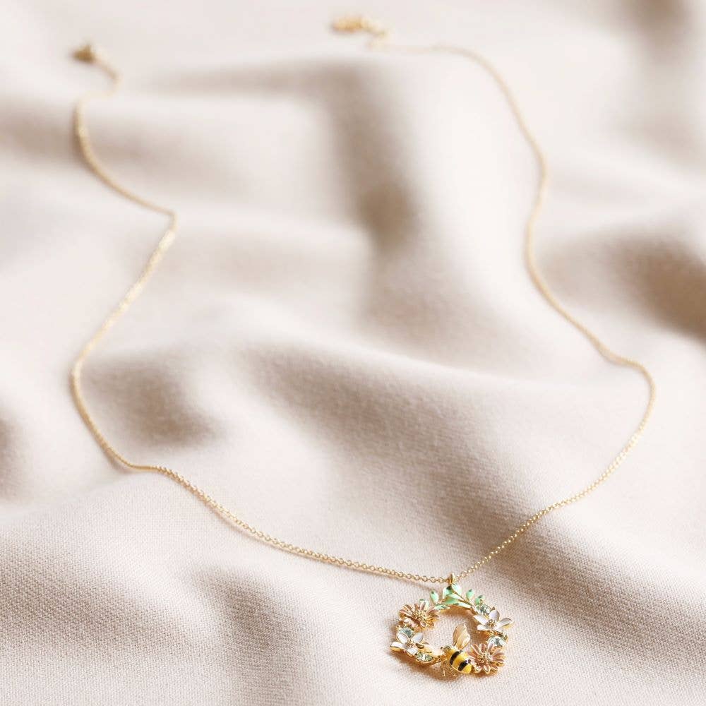 Crystal Flower And Bee Droplet Necklace