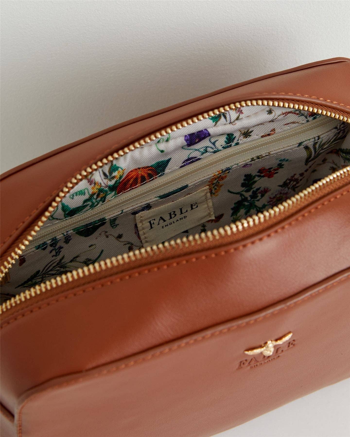 Fable England Camera Bag with Printed Strap in Tan. Fable England where to buy. Enniskillen Shopping Center.