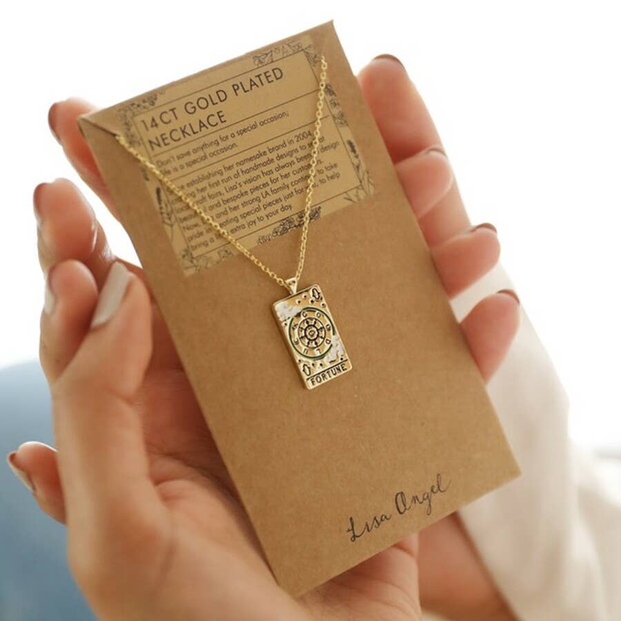 Enamel Fortune Tarot Card Necklace In Gold