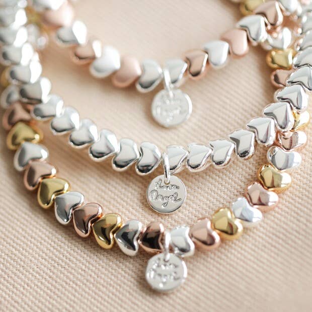 Beaded Hearts Bracelet In Silver And Rose Gold