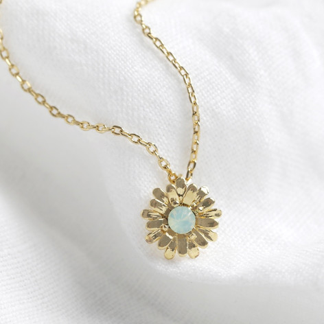 Brass Daisy Necklace (white Opalite Crystal)