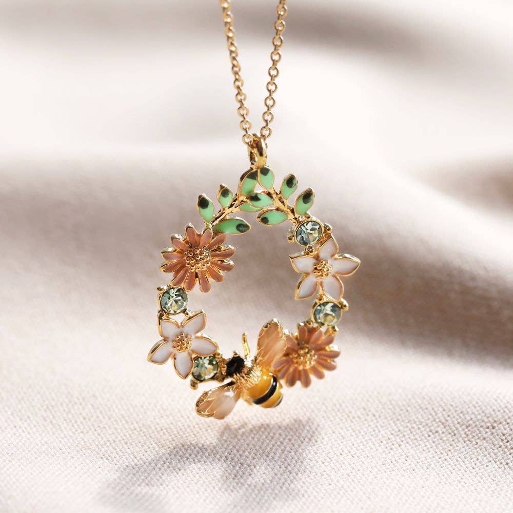 Crystal Flower And Bee Droplet Necklace