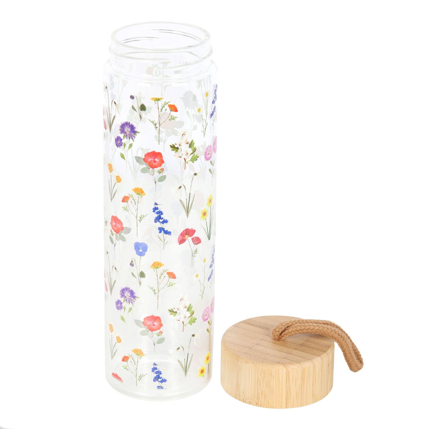 Wildflower Floral Glass And Bamboo Water Bottle