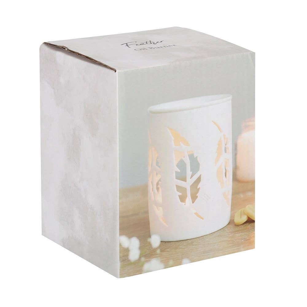 White Feather Cut Out Oil Burner and Wax Warmer