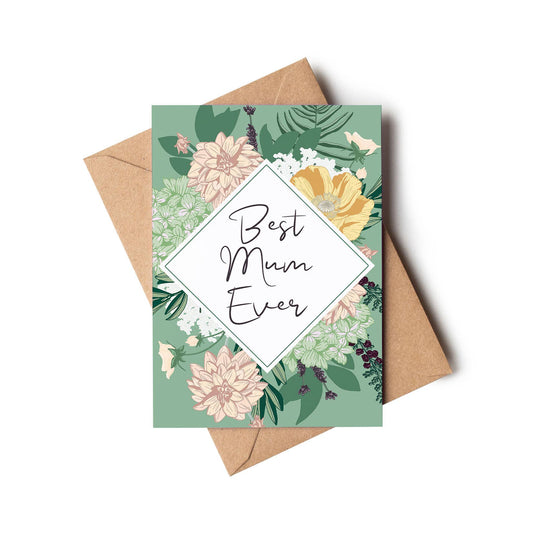 Best Mum Ever Mint Green Floral Mother's Day Card