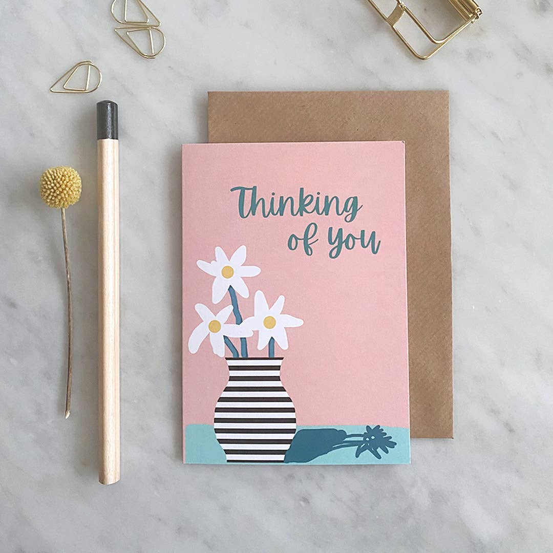 Thinking of You Card - Stripes & Flowers