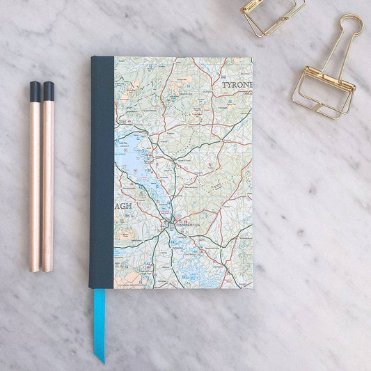 Papercrown NI - A5 Notebook Using Authentic Northern Ireland Map - Enniskillen