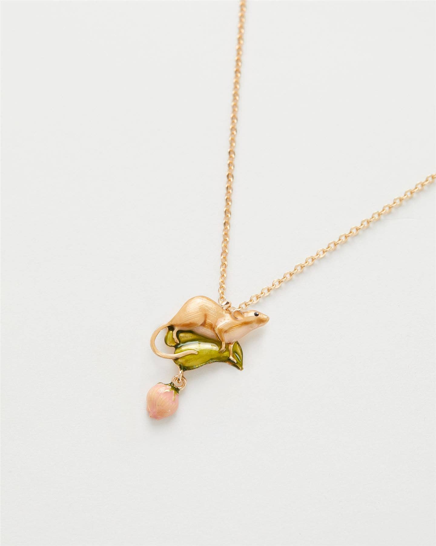 Fable Rose Bud and Mouse Necklace - Hanging Box