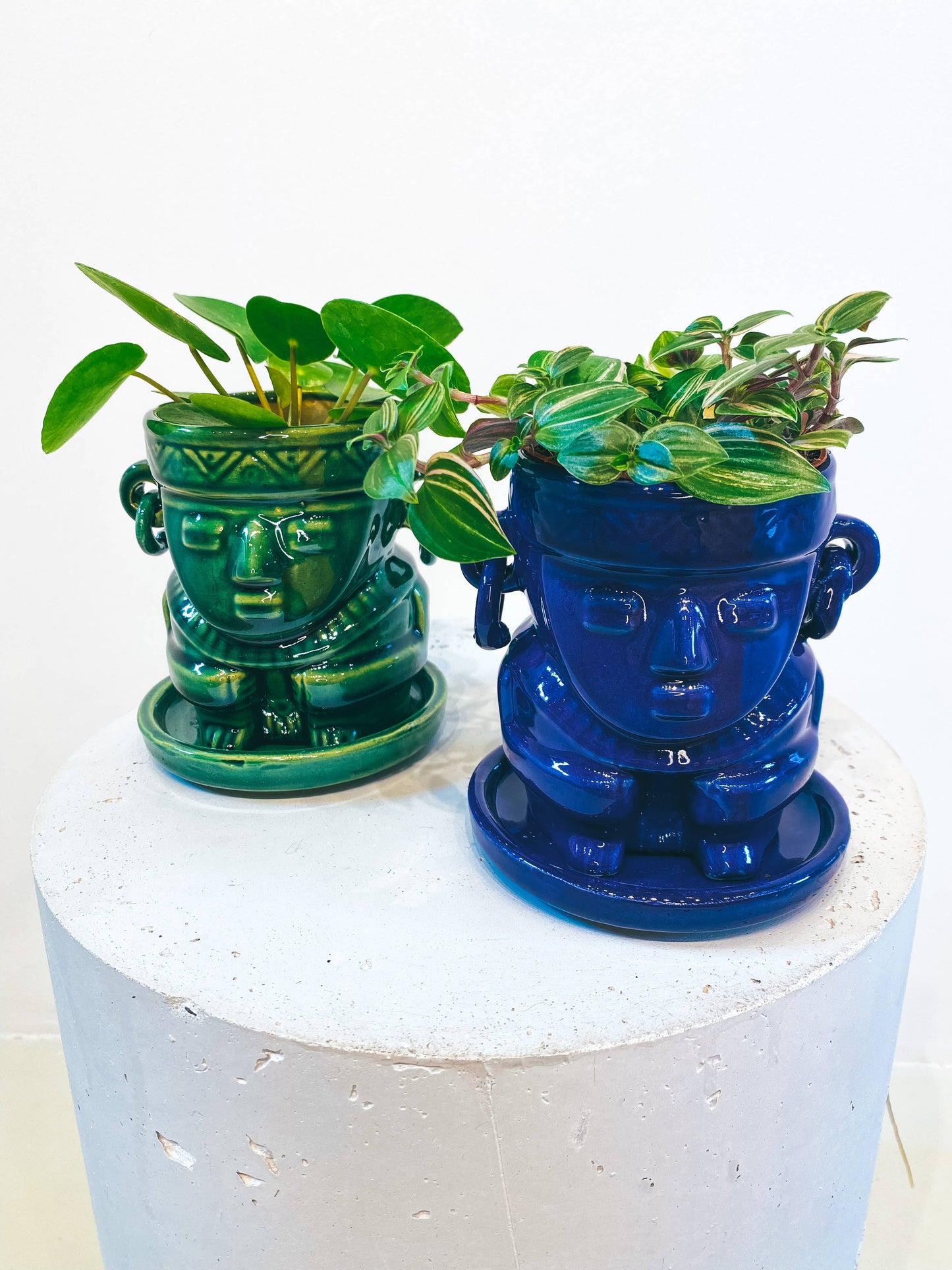 Colombian Boho Glazed blue/green Muisca man pot